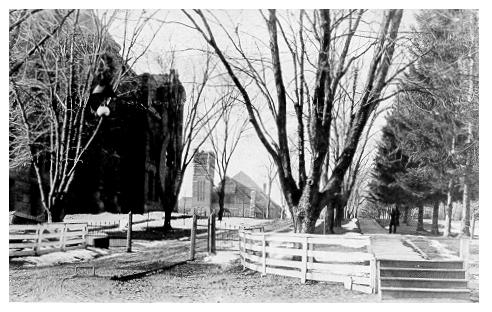 old black and white photograph of Main entrance to campus