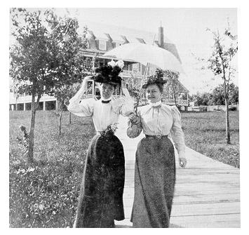 old black and white photograph of Two women out doors
