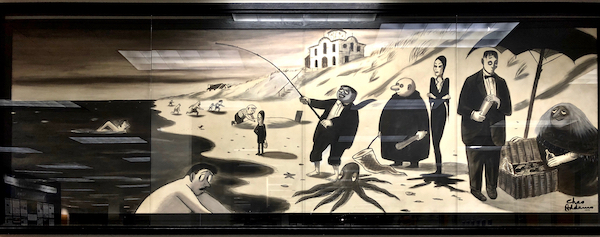 "An Addams Family Holiday" painting (black and white)