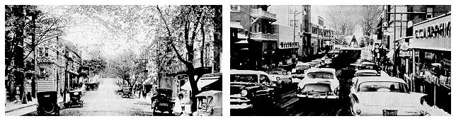 Views of campus from Allen Street, 1920s and 1960s