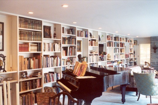 Piano with bookshelves