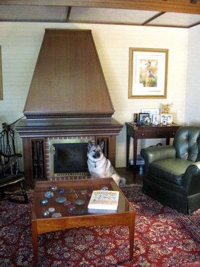 Fireplace with table