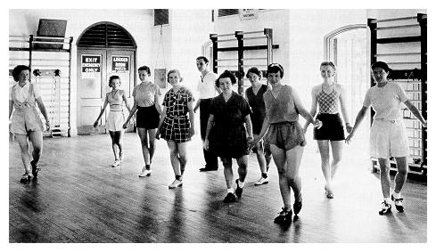 old black and white photograph of Women dancing in class