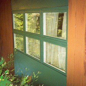 windows in green section of wall