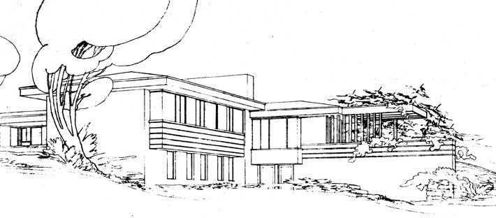 sketch of the northwest perspective of the house.