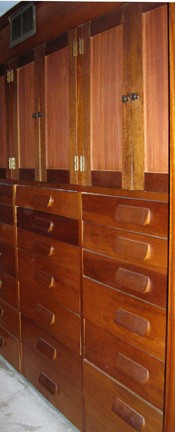 wooden storage drawers and cabinets
