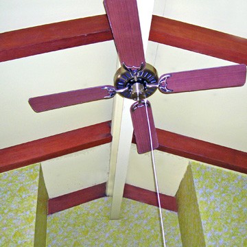 ceiling beams and fan