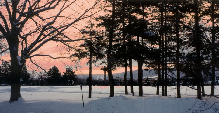 View across University golf course during winter