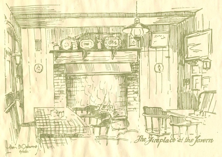 Sketch of the Fireside Room in the current Tavern Restaurant by Milton S. Osborne, 6/8/61