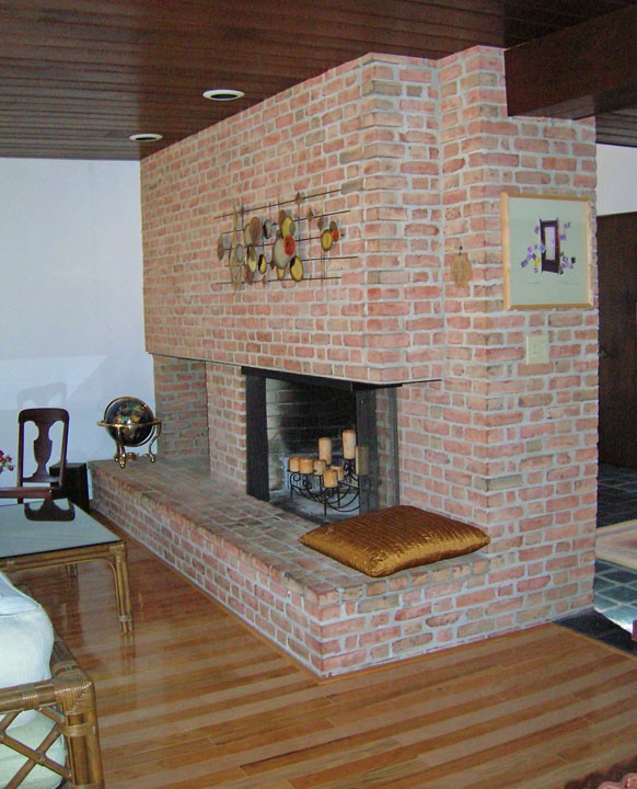 View of the fireplace in the family room