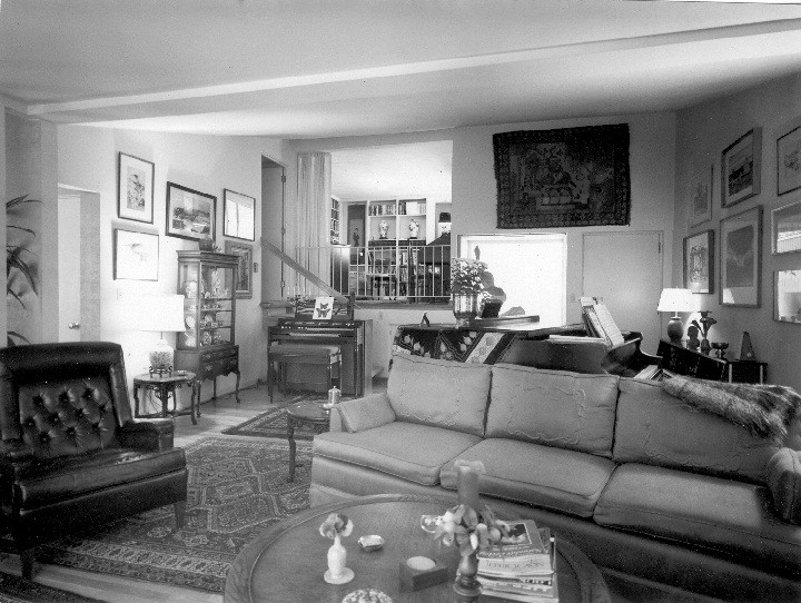 Black and White photo of living room