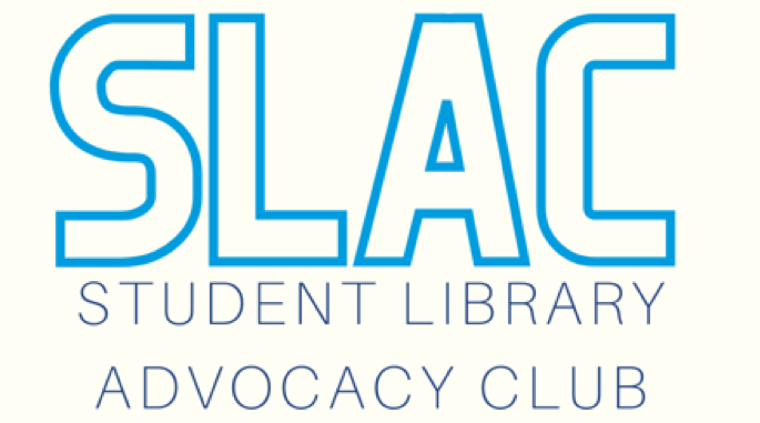 Student Library Advocacy Club logo SLAC in blue outline text